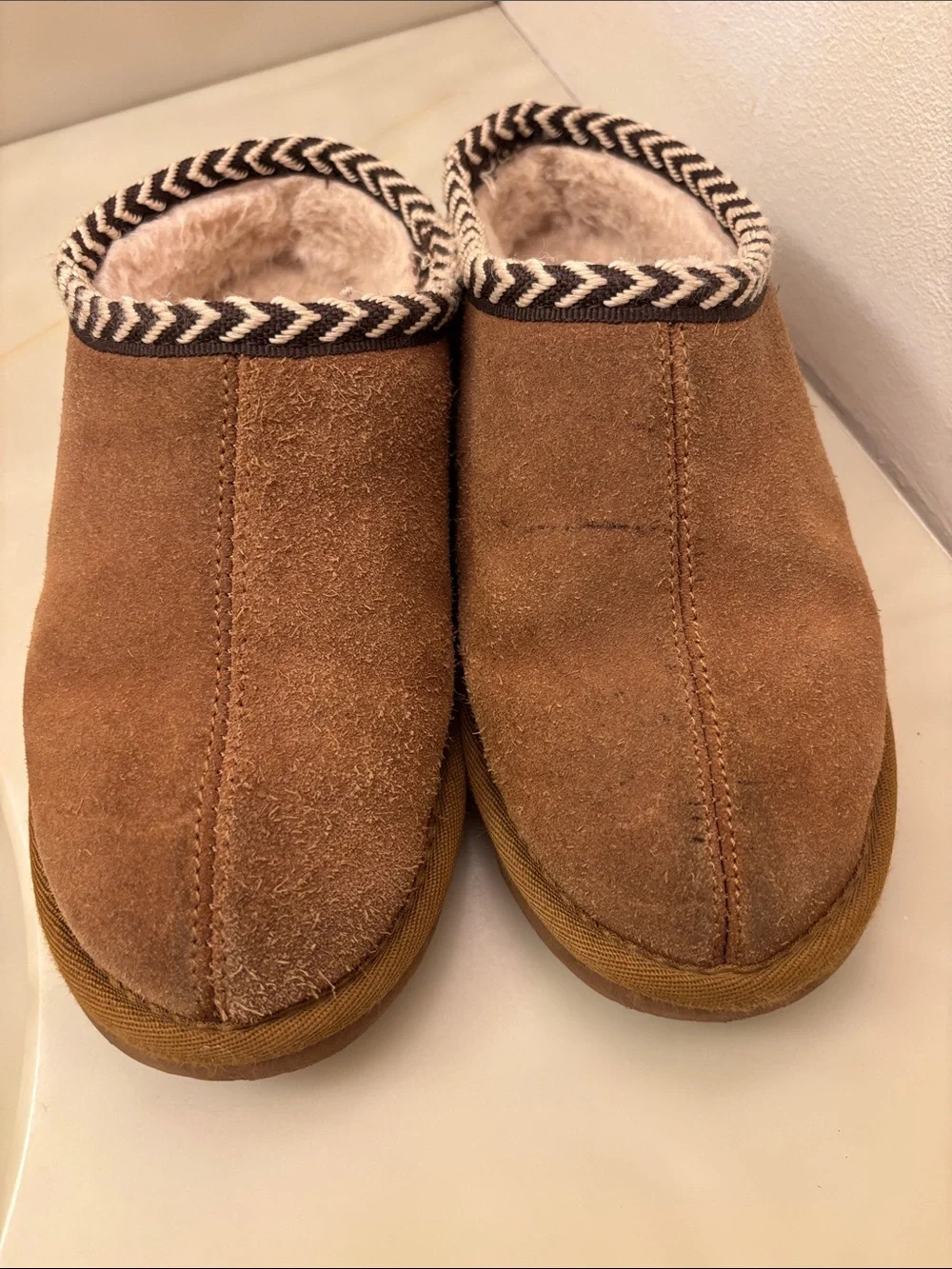 BearPaw Kids Tan Suede Cozy Slip-On Slippers